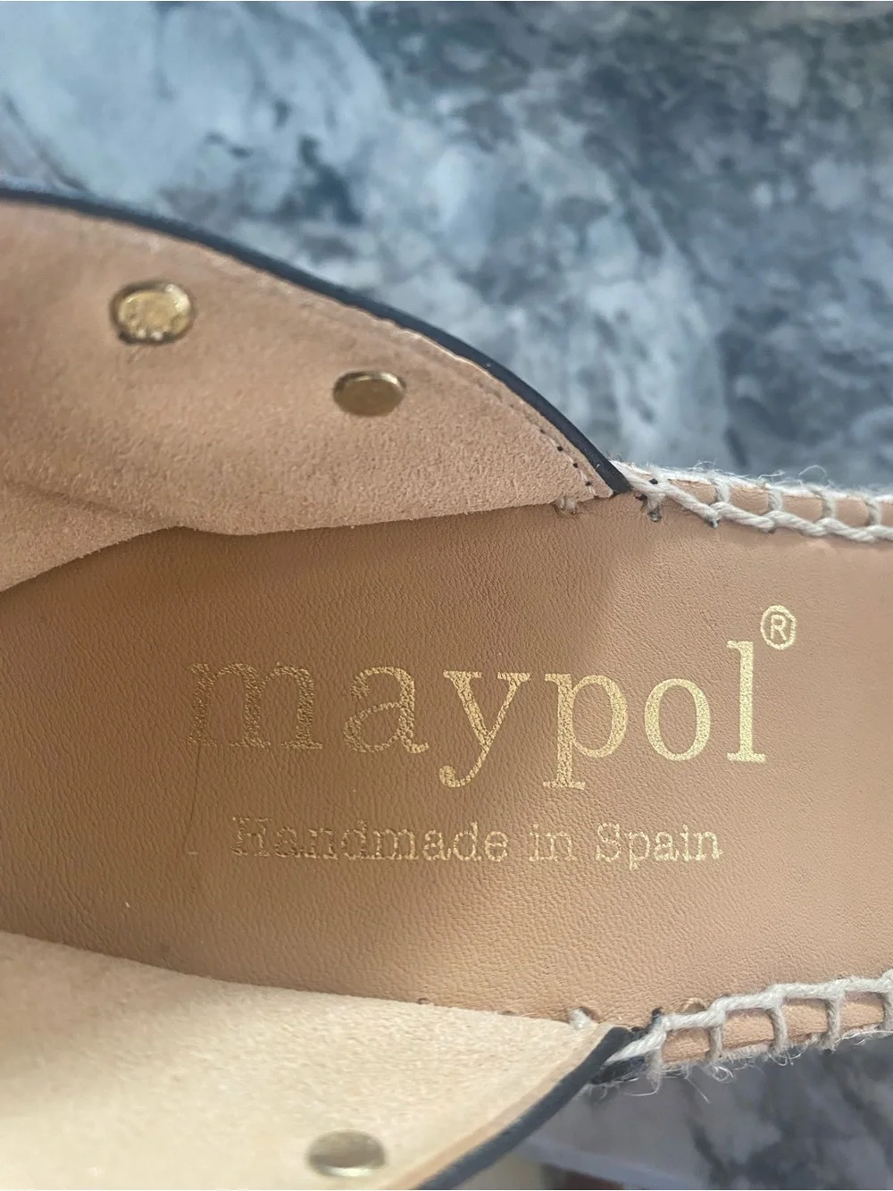 New Made in Spain Black Leather May Pol Espadrille Ankle- studded Wrap Wedges- 3